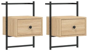 833446 vidaXL Нощно шкафче стенно 2 бр сонома дъб 35x30x51 см инженерно дърво