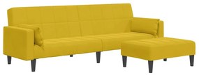 3258137 vidaXL 2-местно разтегателно канапе с табуретка, жълто, кадифе