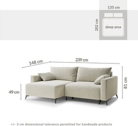 Бежов шенилов сгъваем/с място за съхранение ъглов диван (ляв ъгъл) Leon – Maison de Rêve