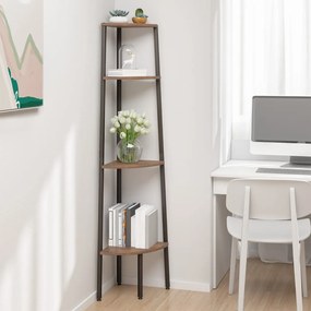 336392 vidaXL Ъглов рафт с 4 нива, тъмнокафяв и черен, 45,5x31,5x150 см