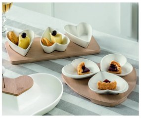 Комплект от 3 порцеланови чаши за сервиране върху бамбукова табла Hearts - Brandani