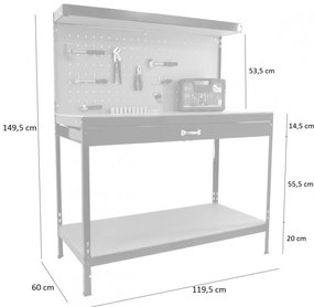 Маса за инструменти с чекмедже 120 X 60 X 150 cm