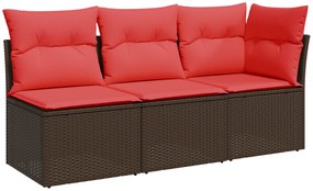366241 vidaXL Градински диван с възглавници, 3-местен, кафяв, полиратан