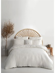 Бяло единично спално бельо от памук Renforcé 140x200 cm Waffle Striped – Mila Home Luxury