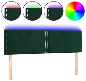 3121523 vidaXL LED горна табла за легло, тъмнозелена, 144x5x78/88 см, кадифе
