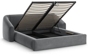 Сиво двойно легло 200x200 cm тапицирано с място за съхранение с включена подматрачна рамка Campi – Cosmopolitan Design