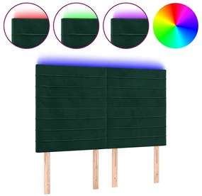 3122615 vidaXL LED горна табла за легло, тъмнозелена, 144x5x118/128 см, кадифе