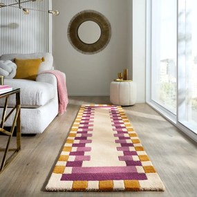 Жълто-розова ръчно изработена вълнена пътека 60x230 cm Kai Wool Border – Flair Rugs