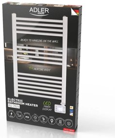 Лира за баня Adler AD 7824, 600W, 13 нагревателни ленти, LED контролер панел, , IP24, Бял