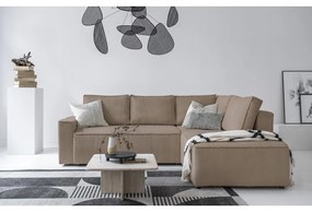 Бежов разтегателен ъглов диван от рипсено кадифе (десен ъгъл) Brave Dave – Miuform