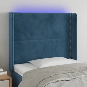 3123942 vidaXL LED горна табла за легло, тъмносиня, 83x16x118/128 см, кадифе