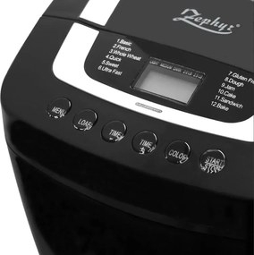 Хлебопекарна с две бъркалки ZEPHYR ZP 1446 E , 800W, 900-1250 гр, 12 програми, Таймер, Книжка с рецепти, Черен