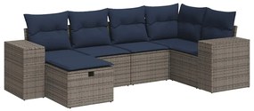 3325687 vidaXL Градински диван с възглавници, 6 части, полиратан, сив