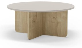 Кремава/естествена кръгла масичка за кафе от декор от дъб ø 80 cm Hillary – Marckeric