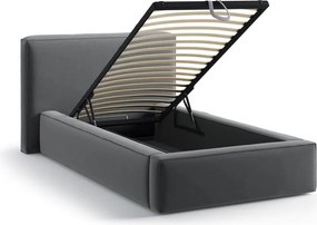 Сиво единично легло 90x200 cm тапицирано с място за съхранение с включена подматрачна рамка Jodie – Micadoni