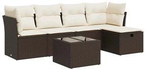 3325279 vidaXL Градински комплект с възглавници, 6 части, кафяв, полиратан