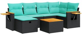 3325977 vidaXL Градински комплект диван с възглавници 7 части черен полиратан