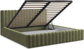 Зелено двойно легло 160x200 cm тапицирано с място за съхранение с включена подматрачна рамка Lemi – Makamii