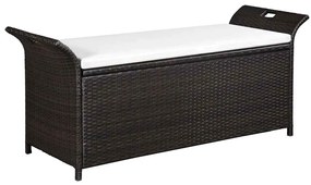 44182 vidaXL Пейка за съхранение с възглавница, 138 см, полиратан, кафява