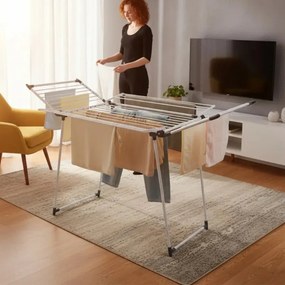 Сгъваем сушилник за дрехи Kinghoff KH 2041, 25 м, До 20 кг, Противоплъзгащи накрайници, Стомана, Бял/сив