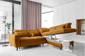 Жълт кадифен разтегателен ъглов диван с място за съхранение (десен ъгъл L форма) Noble – ELTAP