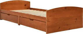322156 vidaXL Рамка за легло с 2 чекмеджета меденокафява бор масив 90х200 см