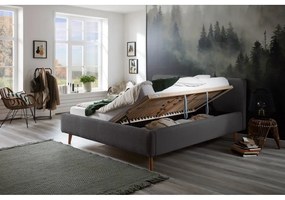 Тъмносиво двойно легло 160x200 cm тапицирано с място за съхранение с включена подматрачна рамка Mattis Cord – Meise Möbel