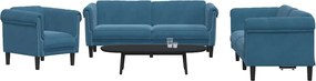 3209217 vidaXL Комплект дивани от 3 части, син, кадифе