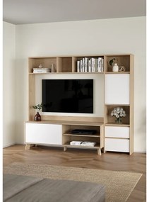 TV комплект от дъбов декор в бял и естествен цвят 209x183x48 cm Next – Tvilum