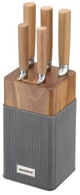 Комплект ножове Klausberg KB 7983, 6 части, Неръждаема стомана, Стойка от акациево дърво, Кафяв/графит