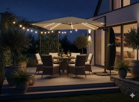 Бежов градински чадър с LED осветление 3 x 3 м