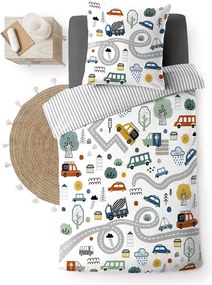 Бяло единично памучно детско спално бельо 140x200 cm Pti Bolide – douceur d'intérieur