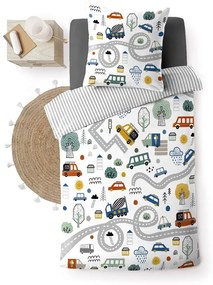 Бяло единично памучно детско спално бельо 140x200 cm Pti Bolide – douceur d'intérieur