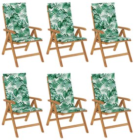 3196505 vidaXL Наклоняеми градински столове с възглавници, 6 бр, тик масив