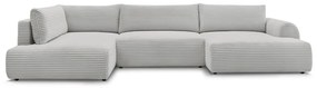 Светлосив разтегателен ъглов диван от рипсено кадифе (десен ъгъл/"U" форма) Lucien – Bobochic Paris