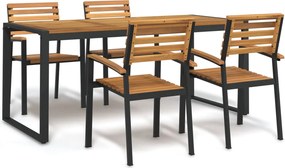 3155410 vidaXL Градински трапезен комплект, 5 части, акация масив и метал