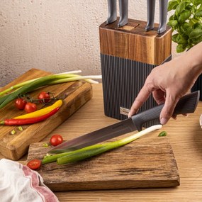 Комплект ножове Klausberg KB 7979, 6 части, Неръждаема стомана, Стойка, Графит/кафяв