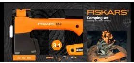 Fiskars - Къмпинг сет - Брадва XXS_X5, Телескопичен трион S SW73  и Универсален нож с вградено точило 1057912