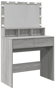 848190 vidaXL Тоалетка с LED, сив сонома, 80x41x134,5 см