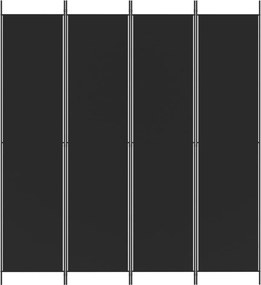 Параван за стая Rice, 4 панела, черен, 200x220 cм, плат
