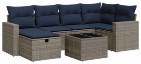 3325397 vidaXL Градински диван с възглавници, 7 части, полиратан, сив