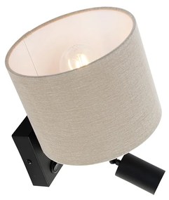 Стенна лампа черна с лампа за четене и абажур 18 см светло кафяв - Brescia