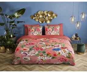 Оранжев чаршаф от органичен памук за единично легло Flowery, 140 x 220 cm Organic - Descanso