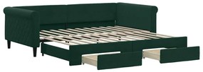 3197828 vidaXL Канапе с изтеглящо легло и чекмеджета зелено 100x200 см кадифе