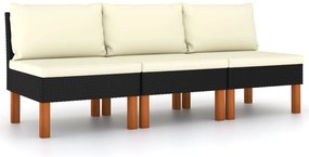 315768 vidaXL Средни дивани, 3 бр, полиратан и евкалиптово дърво масив