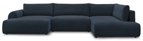 Тъмносин сгъваем/с място за съхранение ъглов диван от рипсено кадифе (десен ъгъл/U форма) Lucien – Bobochic Paris