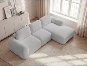 Светлосив сгъваем/с място за съхранение ъглов диван от прежда с примки от букле (десен ъгъл) Montaigne – Bobochic Paris