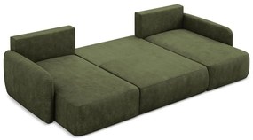Зелен шенилов разтегателен ъглов диван с място за съхранение (U форма) Lilo – Makamii