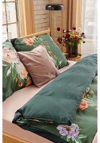 Тъмнозелено памучно спално бельо от сатен за двойно легло 200 x 220 cm Floret - Bonami Selection