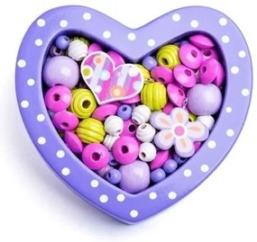 Woody - Дървени мъниста за нанизване - Малко лилаво сърце